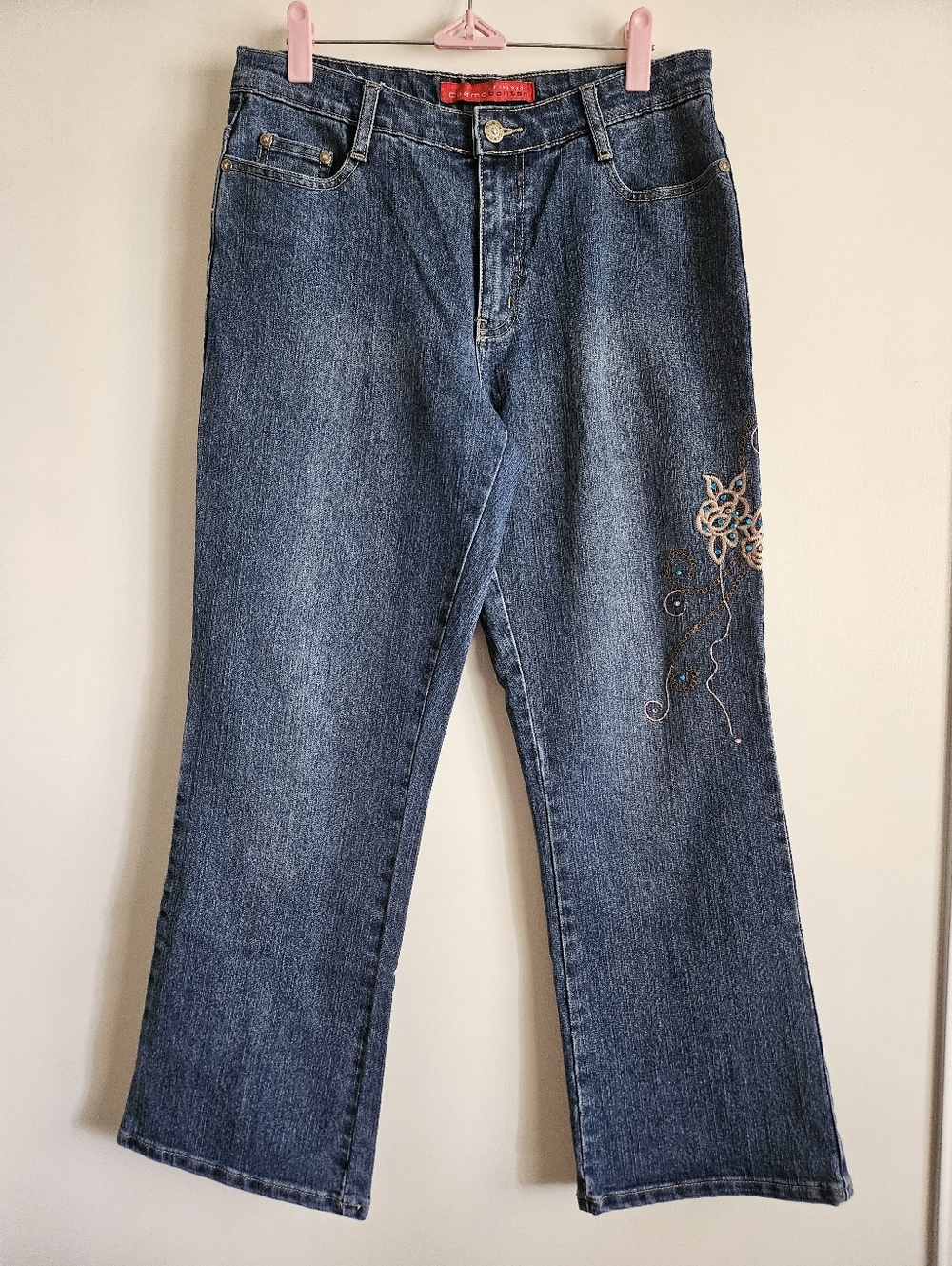 Jeanswear Cosmopolitan Embroidered Floral Jeans Womens Size 8P Vintage Boho Y2K
